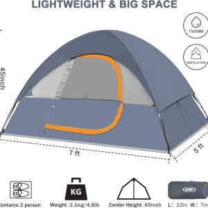 Camping Tent 2 Person, Waterproof Windproof Tent with Rainfly Easy Set up-Portable Dome Tents for Camping…