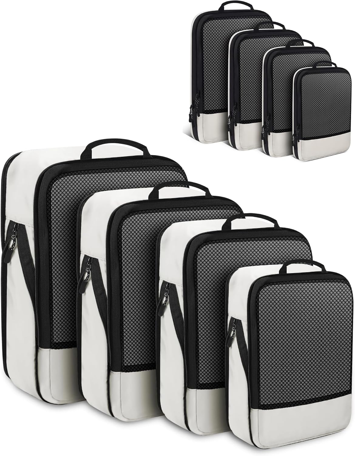SDGFUI Compression Packing Cubes for Suitcases, 4 Pcs Set Packaging Bags Space Saving Travel Essentials, Compressible Expandable Luggage Organizer Bags Set for Carry On