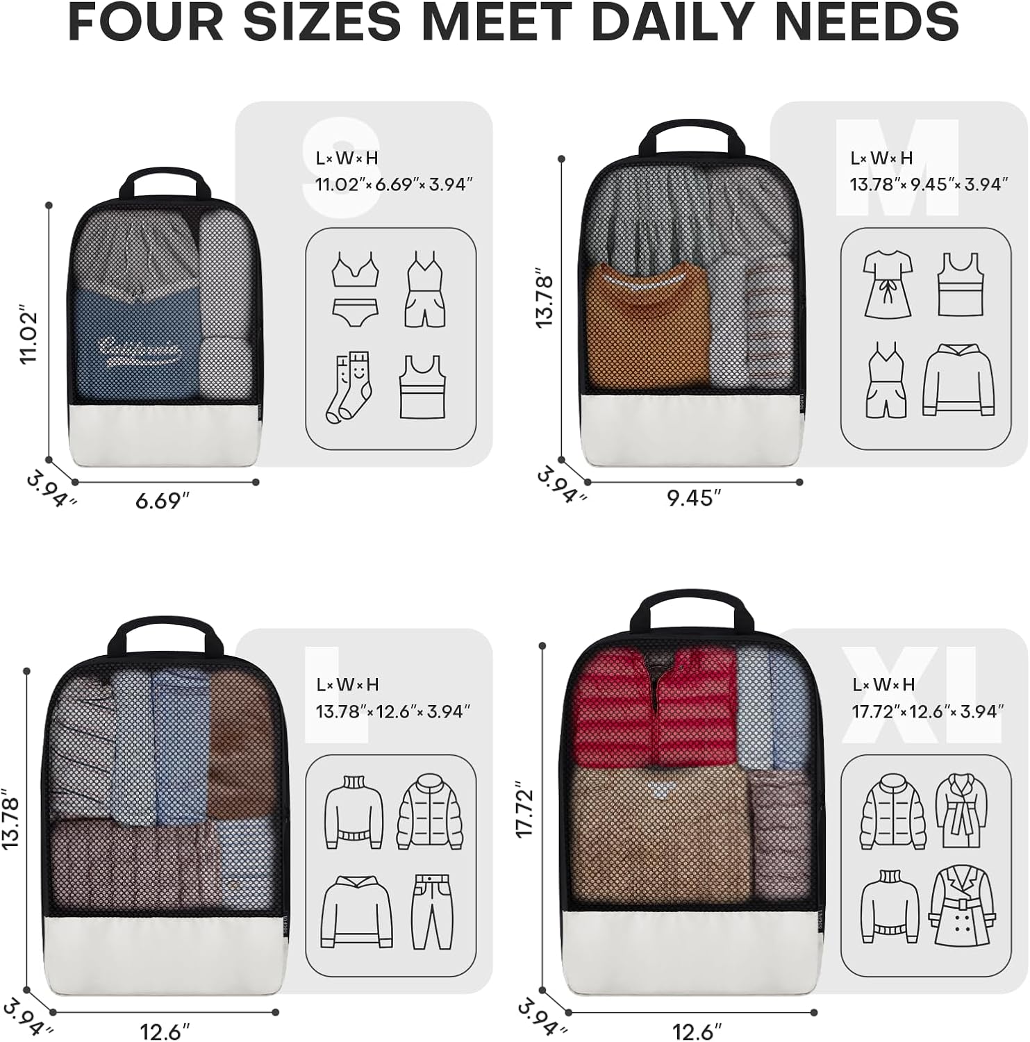 SDGFUI Compression Packing Cubes for Suitcases, 4 Pcs Set Packaging Bags Space Saving Travel Essentials, Compressible Expandable Luggage Organizer Bags Set for Carry On - Image 2