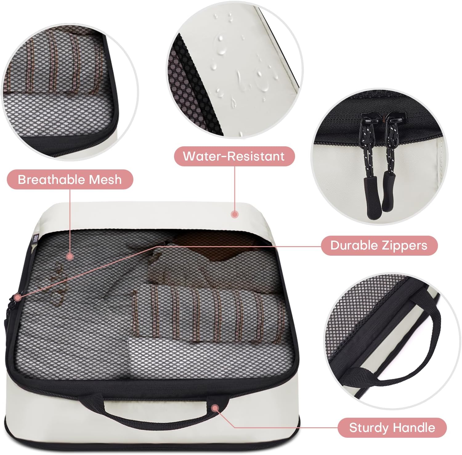 SDGFUI Compression Packing Cubes for Suitcases, 4 Pcs Set Packaging Bags Space Saving Travel Essentials, Compressible Expandable Luggage Organizer Bags Set for Carry On - Image 5