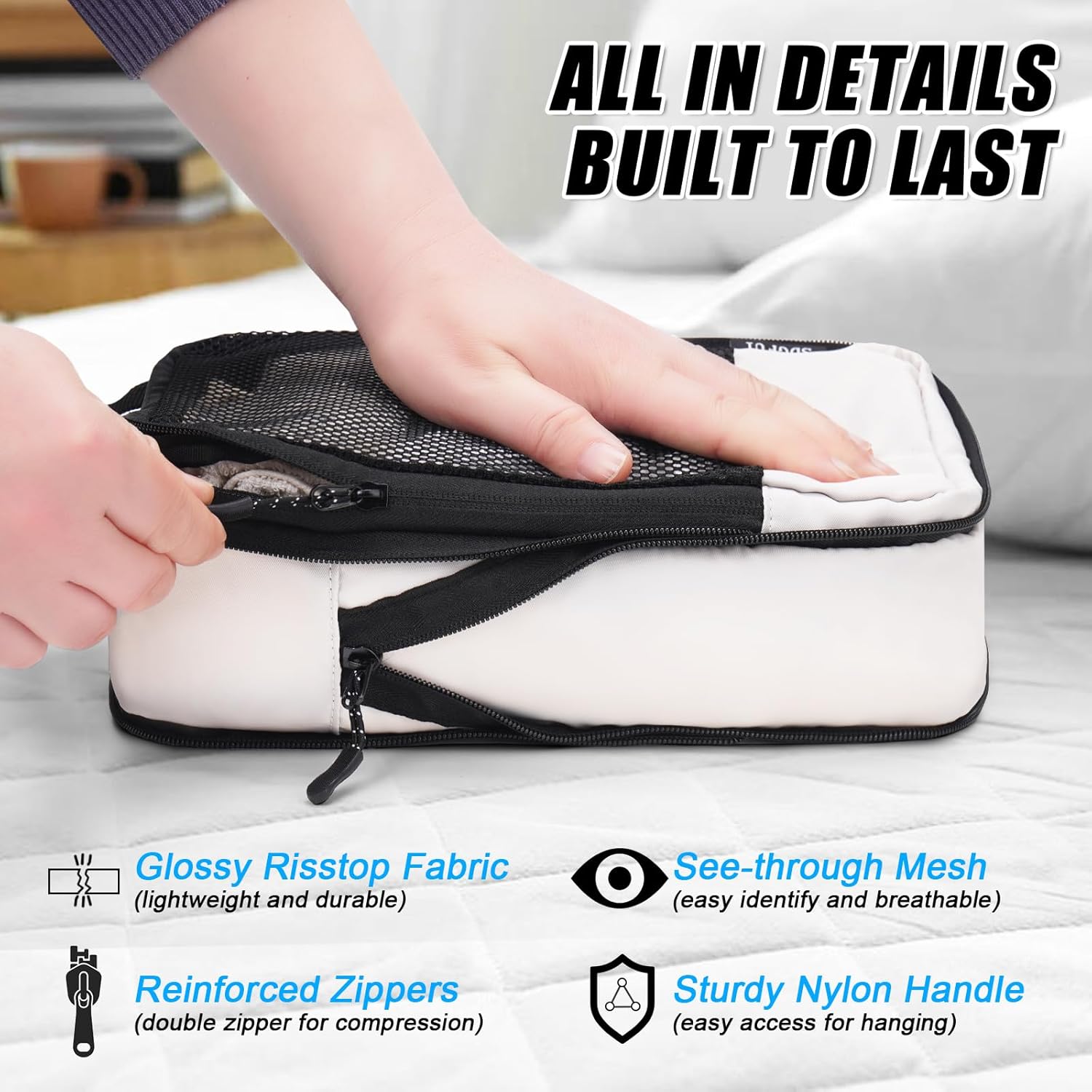 SDGFUI Compression Packing Cubes for Suitcases, 4 Pcs Set Packaging Bags Space Saving Travel Essentials, Compressible Expandable Luggage Organizer Bags Set for Carry On - Image 7