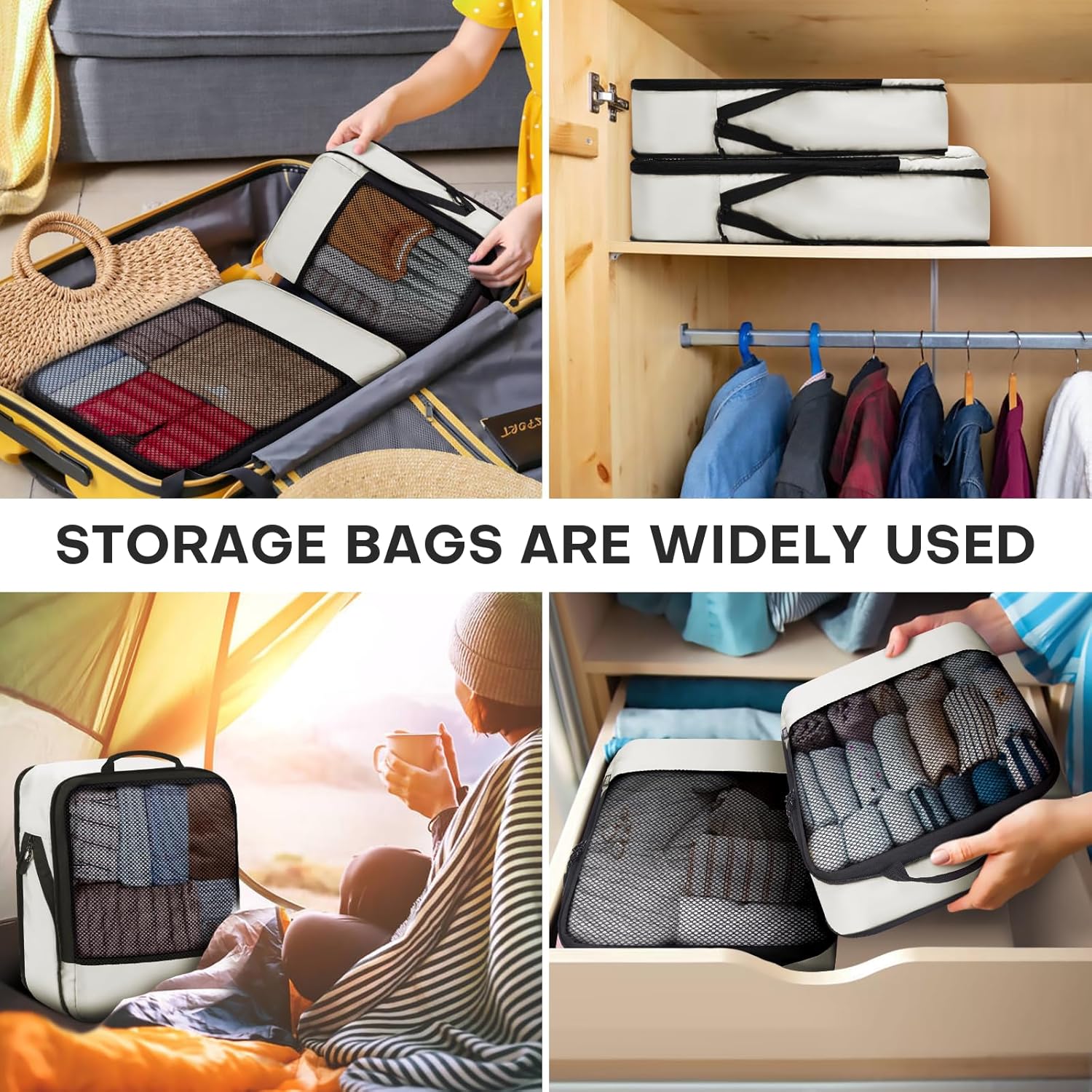 SDGFUI Compression Packing Cubes for Suitcases, 4 Pcs Set Packaging Bags Space Saving Travel Essentials, Compressible Expandable Luggage Organizer Bags Set for Carry On - Image 8