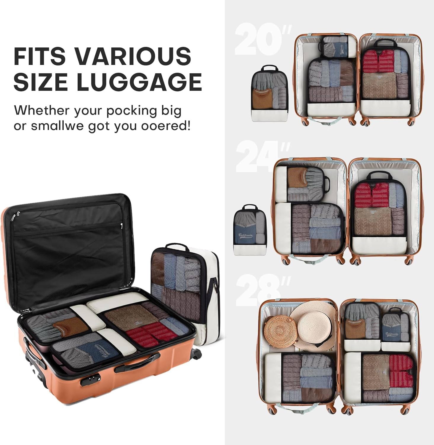 SDGFUI Compression Packing Cubes for Suitcases, 4 Pcs Set Packaging Bags Space Saving Travel Essentials, Compressible Expandable Luggage Organizer Bags Set for Carry On - Image 9