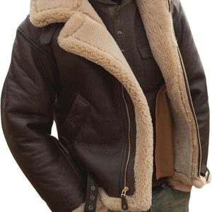 Men’s Aviator Flying B3 Shearling Faux Sheepskin Leather Bomber Jackets Casual Warm Winter Coats