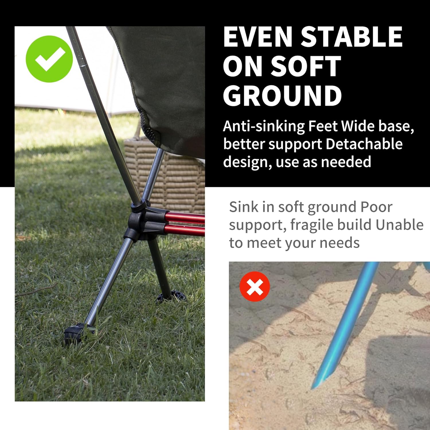 Naturehike YL08 Ultralight Camping Chair, 2.12 LBS Portable Backpacking Chair with Storage Bag & Anti-Sinking Feet, Lightweight Compact Collapsible Camp Chair - Image 4