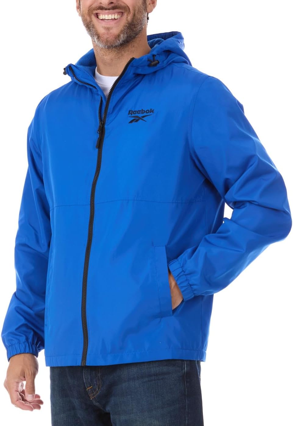 Reebok Rain Jacket Men with Hood, Windbreaker Men Lightweight Waterproof Jacket