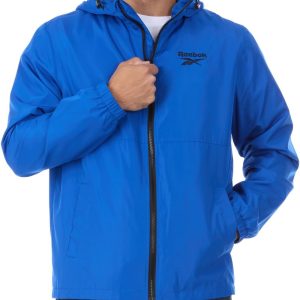 Reebok Rain Jacket Men with Hood, Windbreaker Men Lightweight Waterproof Jacket