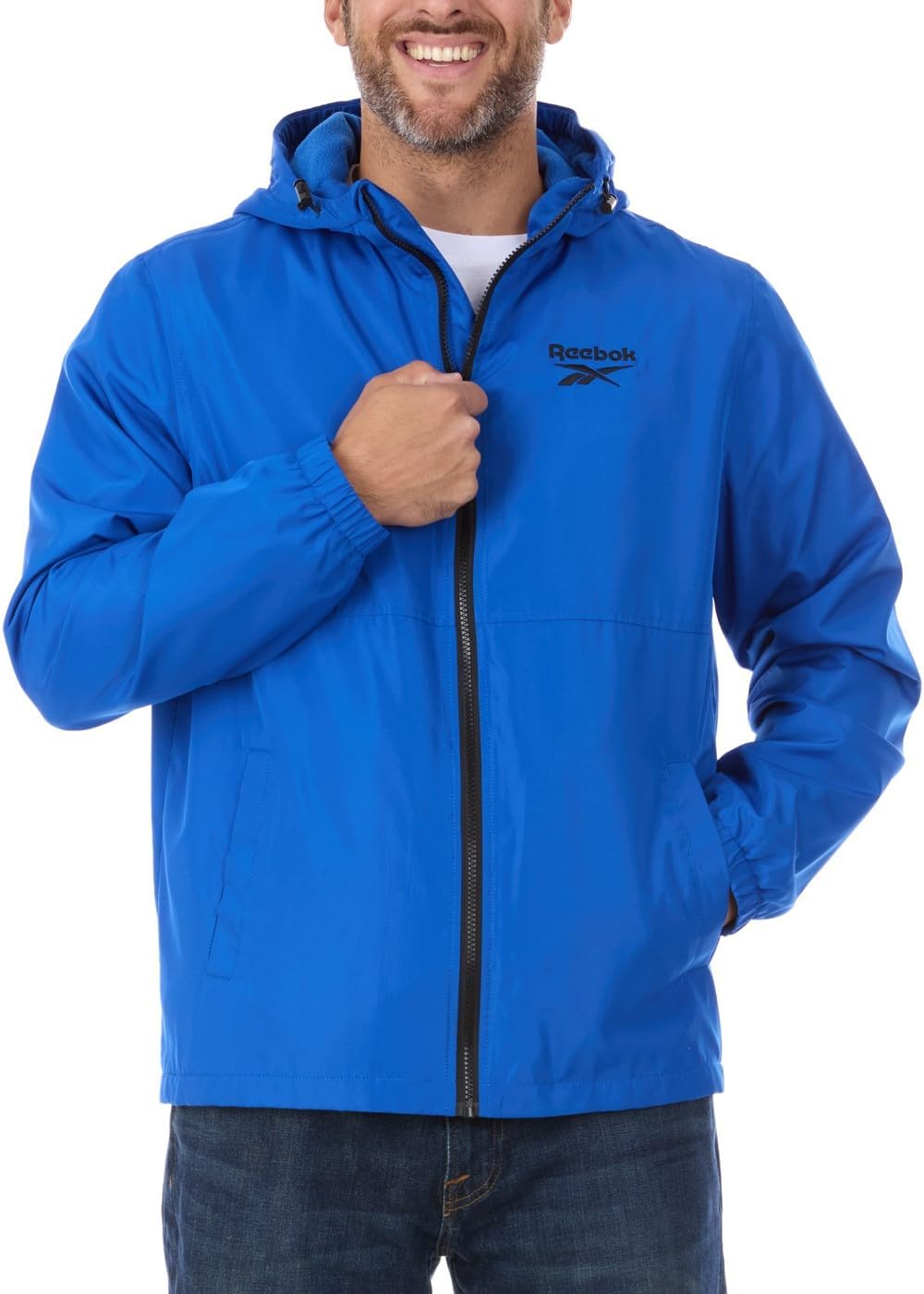 Reebok Rain Jacket Men with Hood, Windbreaker Men Lightweight Waterproof Jacket